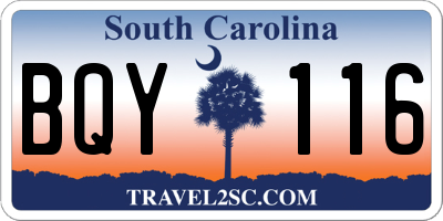 SC license plate BQY116