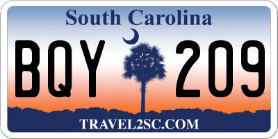 SC license plate BQY209