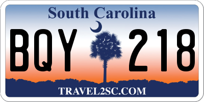 SC license plate BQY218