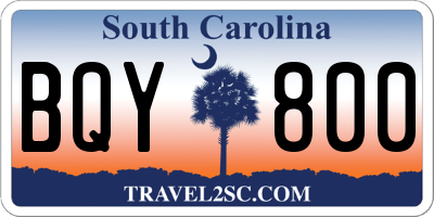 SC license plate BQY800