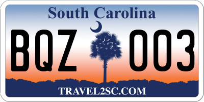 SC license plate BQZ003
