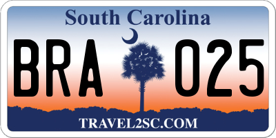 SC license plate BRA025