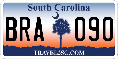 SC license plate BRA090