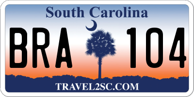 SC license plate BRA104