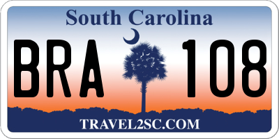 SC license plate BRA108