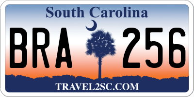 SC license plate BRA256