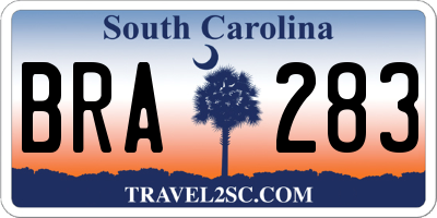 SC license plate BRA283