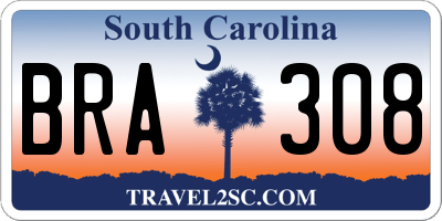 SC license plate BRA308