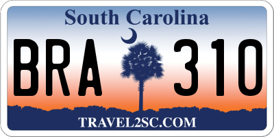 SC license plate BRA310