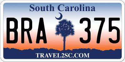 SC license plate BRA375