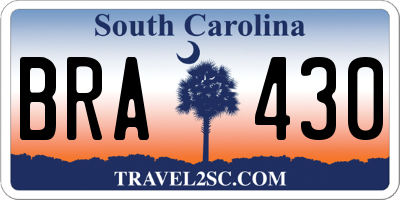 SC license plate BRA430