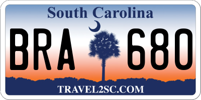 SC license plate BRA680