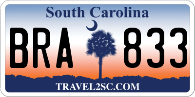 SC license plate BRA833
