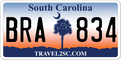 SC license plate BRA834