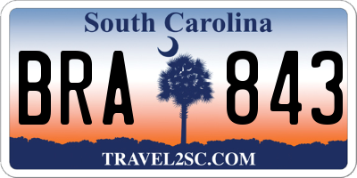 SC license plate BRA843