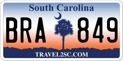 SC license plate BRA849