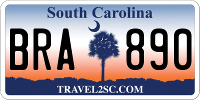 SC license plate BRA890