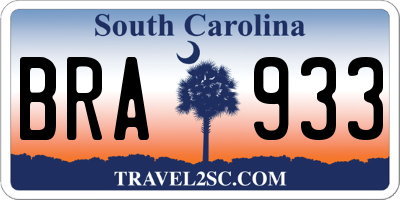 SC license plate BRA933