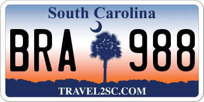 SC license plate BRA988