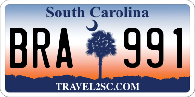 SC license plate BRA991