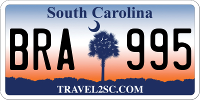 SC license plate BRA995