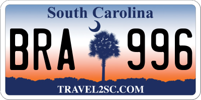 SC license plate BRA996