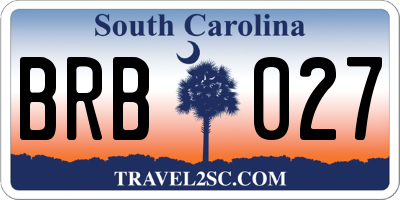 SC license plate BRB027