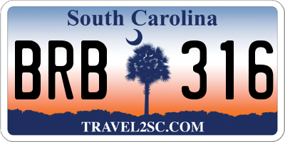 SC license plate BRB316