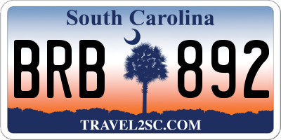 SC license plate BRB892