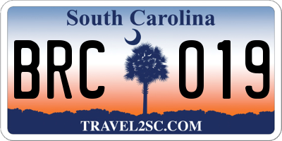 SC license plate BRC019