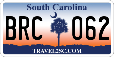 SC license plate BRC062