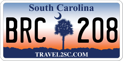 SC license plate BRC208