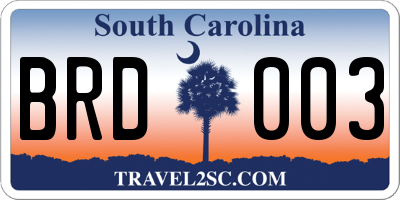SC license plate BRD003
