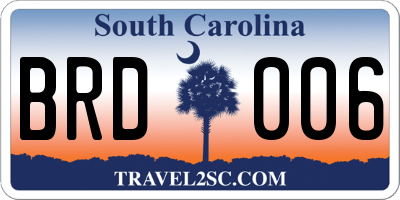 SC license plate BRD006
