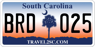 SC license plate BRD025