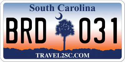 SC license plate BRD031