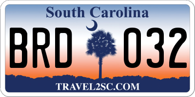 SC license plate BRD032