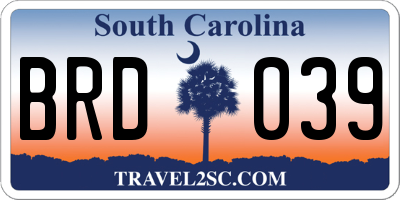SC license plate BRD039