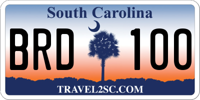 SC license plate BRD100