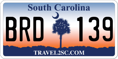 SC license plate BRD139