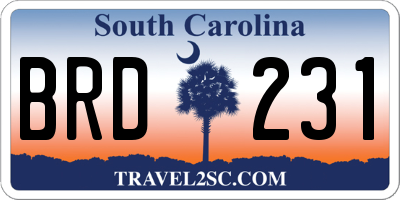 SC license plate BRD231
