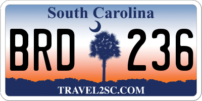 SC license plate BRD236
