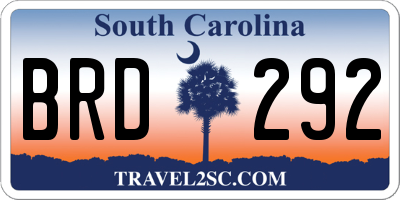 SC license plate BRD292