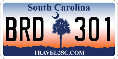 SC license plate BRD301
