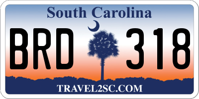 SC license plate BRD318