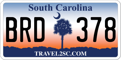 SC license plate BRD378