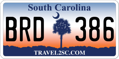 SC license plate BRD386