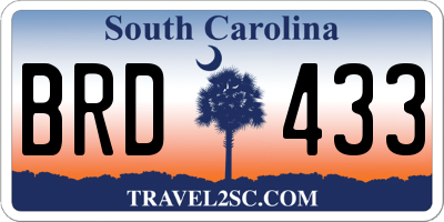 SC license plate BRD433