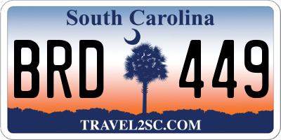 SC license plate BRD449