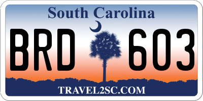 SC license plate BRD603